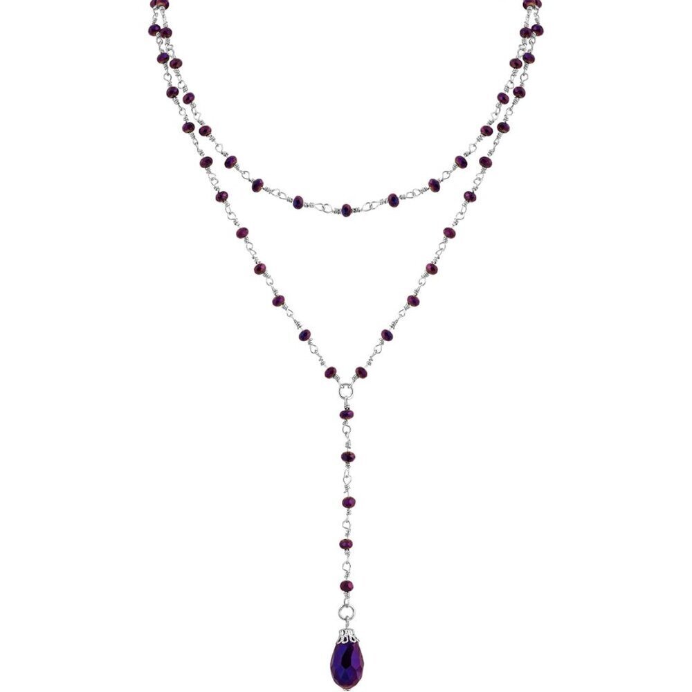 Gothic Necklace Layered Purple Teardrop Crystal Copper Stainless Steel